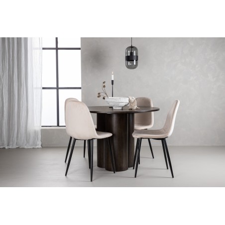 OliviaDining Table-Mocca/MoccaVeneer+PolarDining Chair-Blacklegs/Beige Velvet_4