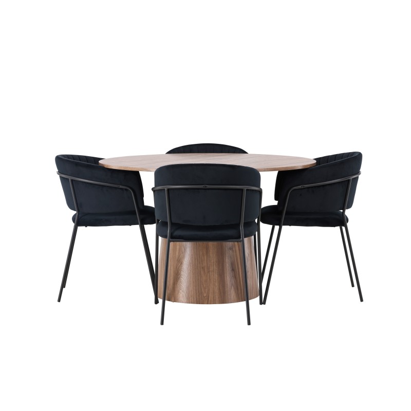 Lanzo söögilaud φ120 - naturaalne / naturaalne MDF + Selma söögitool - must / must samet _4