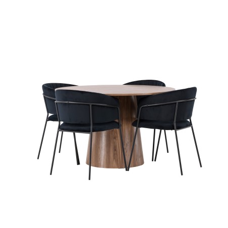 Lanzo söögilaud φ120 - naturaalne / naturaalne MDF + Selma söögitool - must / must samet _4