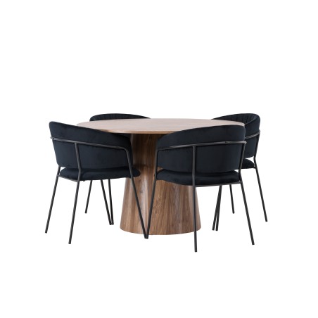 Lanzo söögilaud φ120 - naturaalne / naturaalne MDF + Selma söögitool - must / must samet _4