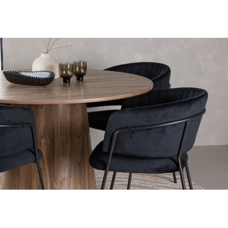 Lanzo söögilaud φ120 - naturaalne / naturaalne MDF + Selma söögitool - must / must samet _4