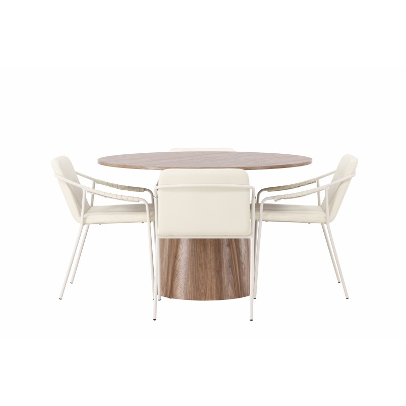 Lanzo söögilaud φ120 - naturaalne / naturaalne MDF + Tvist söögitool - beež / beež PU _4