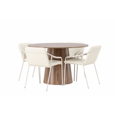 Lanzo söögilaud φ120 - naturaalne / naturaalne MDF + Tvist söögitool - beež / beež PU _4