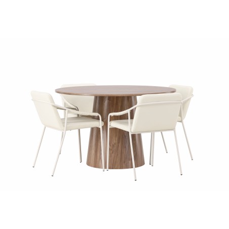 Lanzo söögilaud φ120 - naturaalne / naturaalne MDF + Tvist söögitool - beež / beež PU _4