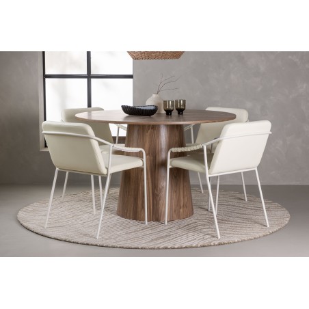 Lanzo söögilaud φ120 - naturaalne / naturaalne MDF + Tvist söögitool - beež / beež PU _4