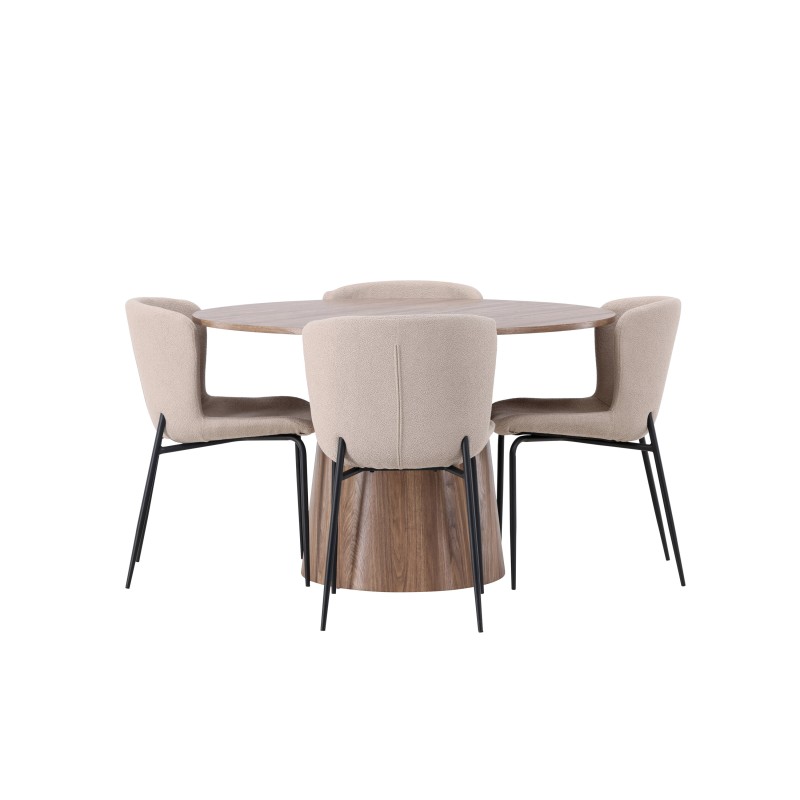 Lanzo söögilaud φ120 - naturaalne / naturaalne MDF + Modesto söögitool - beež / beež Boucle _4