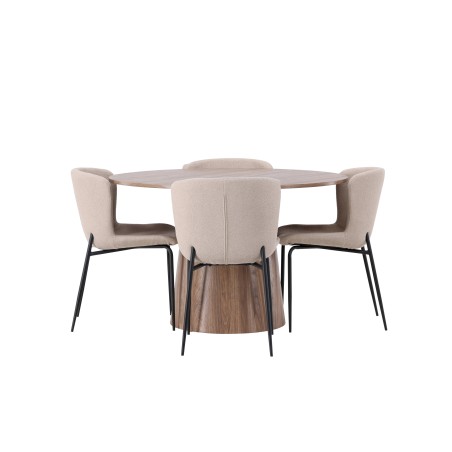 Lanzo söögilaud φ120 - naturaalne / naturaalne MDF + Modesto söögitool - beež / beež Boucle _4