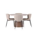 Lanzo söögilaud φ120 - naturaalne / naturaalne MDF + Modesto söögitool - beež / beež Boucle _4