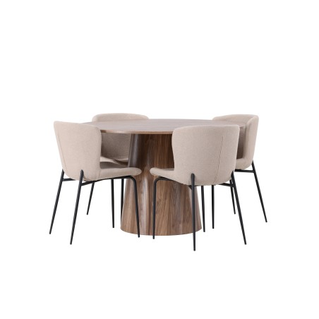 Lanzo söögilaud φ120 - naturaalne / naturaalne MDF + Modesto söögitool - beež / beež Boucle _4
