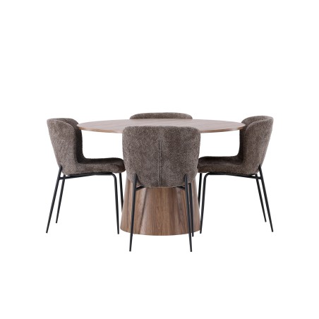 Lanzo söögilaud φ120 - naturaalne / naturaalne MDF + Modesto söögitool - hall / suitsutatud must boucle _4