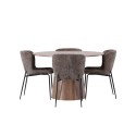 Lanzo söögilaud φ120 - naturaalne / naturaalne MDF + Modesto söögitool - hall / suitsutatud must boucle _4
