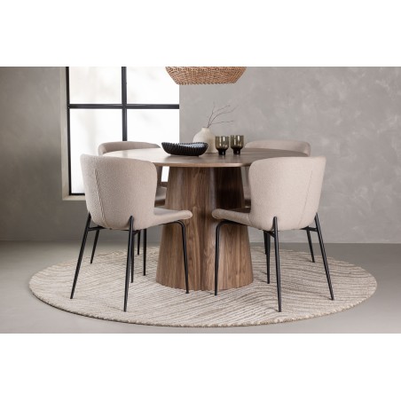 Lanzo söögilaud φ120 - naturaalne / naturaalne MDF + Modesto söögitool - beež / beež Boucle _4