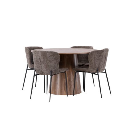 Lanzo söögilaud φ120 - naturaalne / naturaalne MDF + Modesto söögitool - hall / suitsutatud must boucle _4