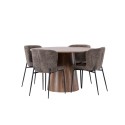 Lanzo söögilaud φ120 - naturaalne / naturaalne MDF + Modesto söögitool - hall / suitsutatud must boucle _4