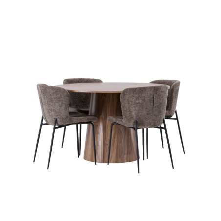 Lanzo söögilaud φ120 - naturaalne / naturaalne MDF + Modesto söögitool - hall / suitsutatud must boucle _4
