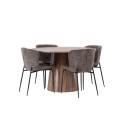 Lanzo söögilaud φ120 - naturaalne / naturaalne MDF + Modesto söögitool - hall / suitsutatud must boucle _4