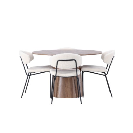 Lanzo söögilaud φ120 - naturaalne / naturaalne MDF + Chico söögitool - must / valge boucle _4