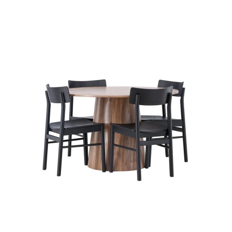 Lanzo söögilaud φ120 - naturaalne / naturaalne MDF + Montros söögitool - naturaalne / naturaalne kummipuu _4
