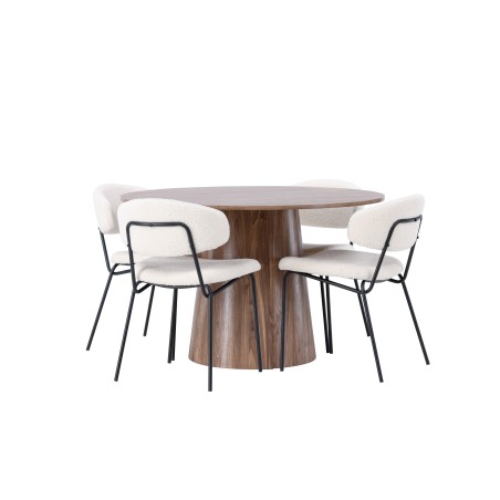 Lanzo söögilaud φ120 - naturaalne / naturaalne MDF + Chico söögitool - must / valge boucle _4