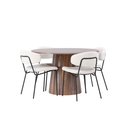 Lanzo söögilaud φ120 - naturaalne / naturaalne MDF + Chico söögitool - must / valge boucle _4