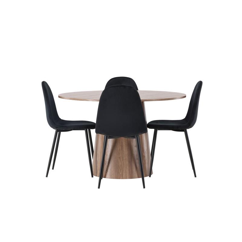Lanzo söögilaud φ120 - naturaalne / naturaalne MDF + söögitool Polar - mustad jalad / must samet _4