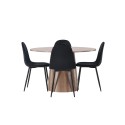 Lanzo söögilaud φ120 - naturaalne / naturaalne MDF + söögitool Polar - mustad jalad / must samet _4
