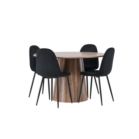 Lanzo söögilaud φ120 - naturaalne / naturaalne MDF + söögitool Polar - mustad jalad / must samet _4