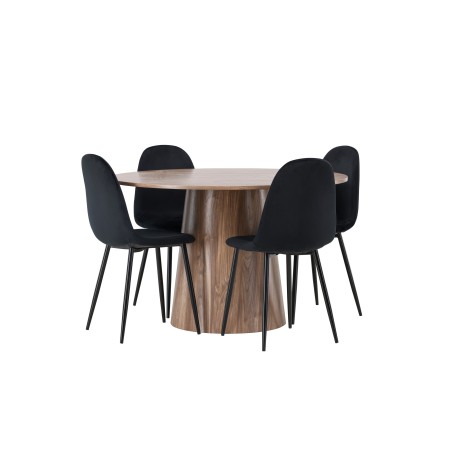 Lanzo söögilaud φ120 - naturaalne / naturaalne MDF + söögitool Polar - mustad jalad / must samet _4