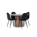 Lanzo söögilaud φ120 - naturaalne / naturaalne MDF + söögitool Polar - mustad jalad / must samet _4
