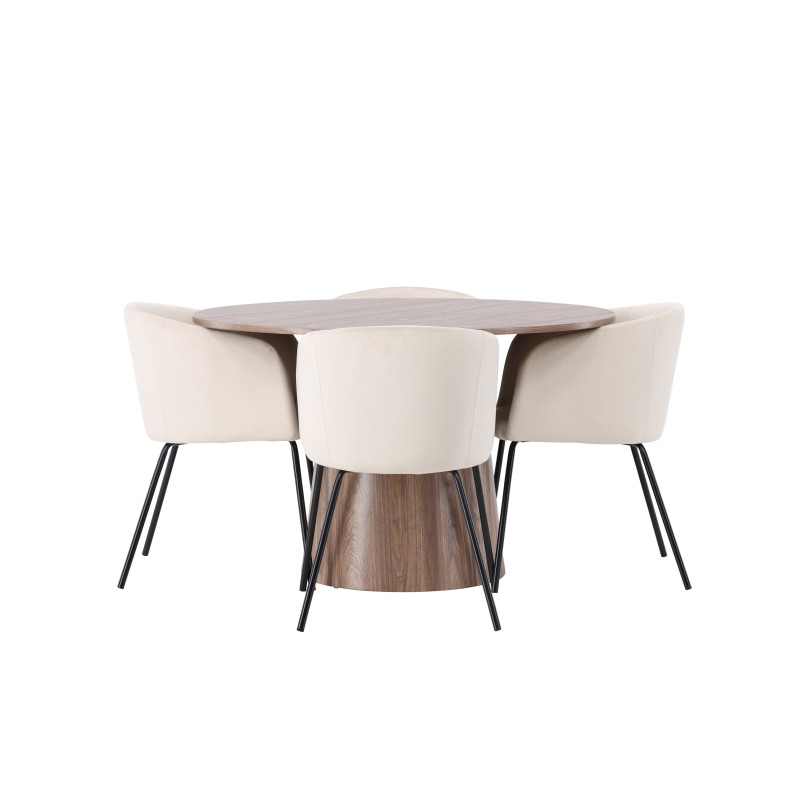Lanzo söögilaud φ120 - naturaalne / naturaalne MDF + Berit tool - must / beež samet _4