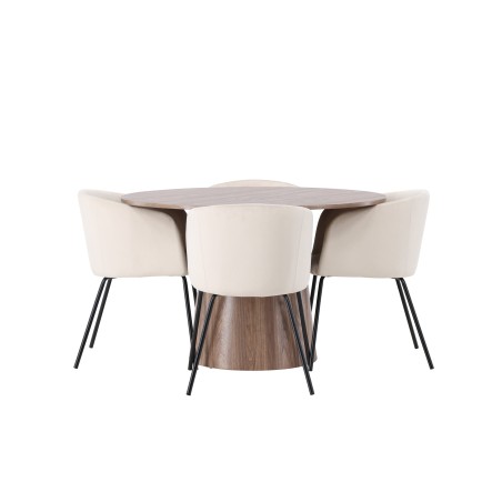 Lanzo söögilaud φ120 - naturaalne / naturaalne MDF + Berit tool - must / beež samet _4