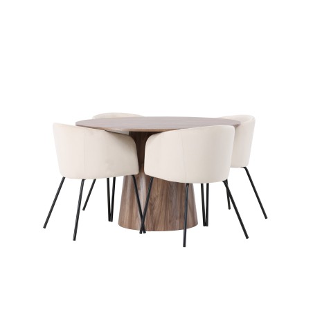 Lanzo söögilaud φ120 - naturaalne / naturaalne MDF + Berit tool - must / beež samet _4