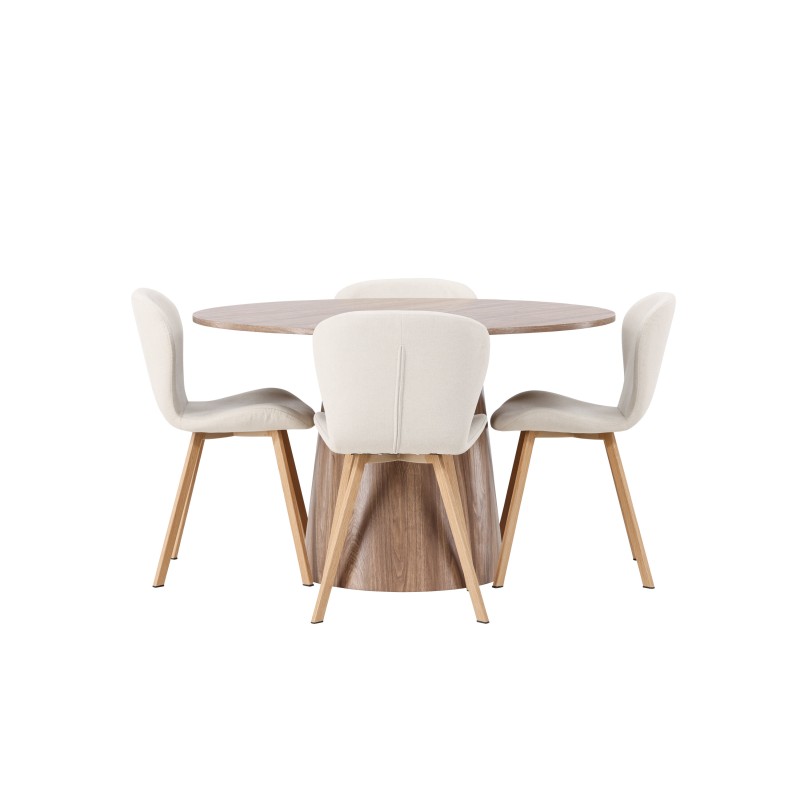 Lanzo söögilaud φ120 - naturaalne / naturaalne MDF + Lilja söögitool - Oaklook / beež kangas _4