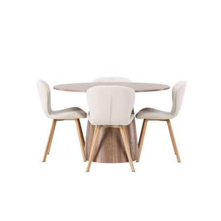 Lanzo söögilaud φ120 - naturaalne / naturaalne MDF + Lilja söögitool - Oaklook / beež kangas _4