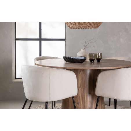 Lanzo söögilaud φ120 - naturaalne / naturaalne MDF + Berit tool - must / beež samet _4