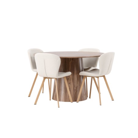 Lanzo söögilaud φ120 - naturaalne / naturaalne MDF + Lilja söögitool - Oaklook / beež kangas _4