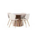 Lanzo söögilaud φ120 - naturaalne / naturaalne MDF + Lilja söögitool - Oaklook / beež kangas _4