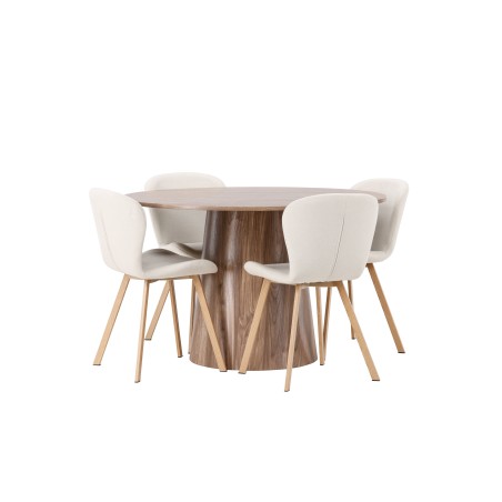 Lanzo söögilaud φ120 - naturaalne / naturaalne MDF + Lilja söögitool - Oaklook / beež kangas _4
