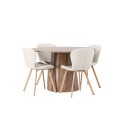 Lanzo söögilaud φ120 - naturaalne / naturaalne MDF + Lilja söögitool - Oaklook / beež kangas _4