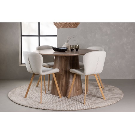 Lanzo söögilaud φ120 - naturaalne / naturaalne MDF + Lilja söögitool - Oaklook / beež kangas _4