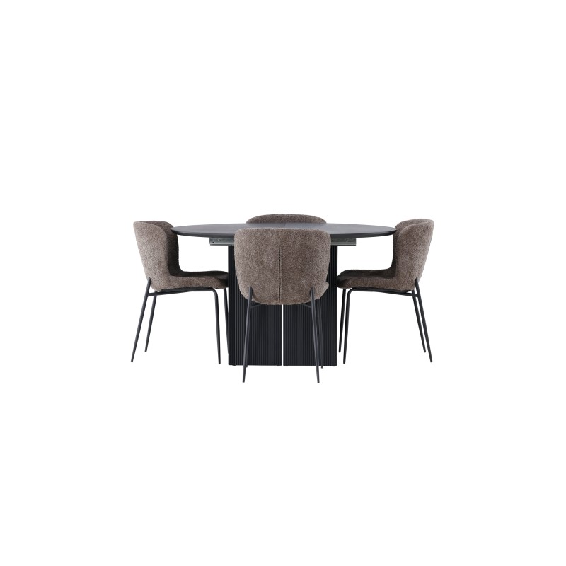 Matilda söögilaud φ130 - must / must spooniga MDF + Modesto söögitool - hall / suitsumust boucle _4