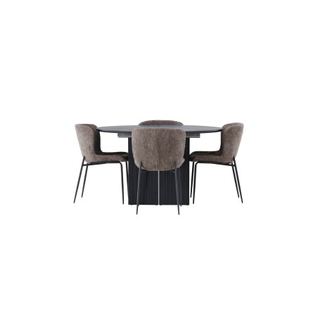 Matilda söögilaud φ130 - must / must spooniga MDF + Modesto söögitool - hall / suitsumust boucle _4