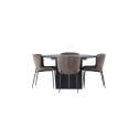 Matilda söögilaud φ130 - must / must spooniga MDF + Modesto söögitool - hall / suitsumust boucle _4