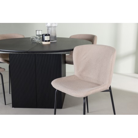 Matilda söögilaud φ130 - must / must spooniga MDF + Modesto söögitool - beež / beež Boucle _4