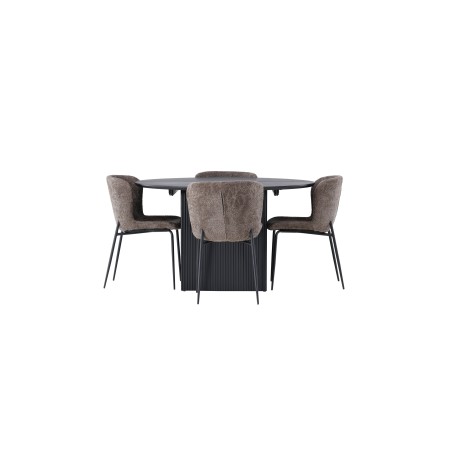 Matilda söögilaud φ130 - must / must spooniga MDF + Modesto söögitool - hall / suitsumust boucle _4