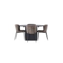Matilda söögilaud φ130 - must / must spooniga MDF + Modesto söögitool - hall / suitsumust boucle _4
