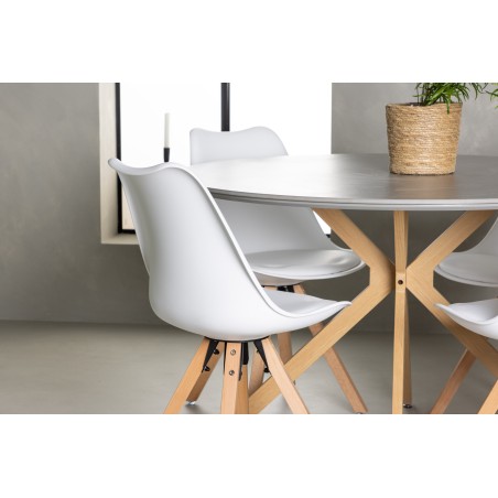 Piazza söögilaud - naturaalne / tumehall Spraystone + söögitool Zeno - looduslik puidust välimus / valge PP _4