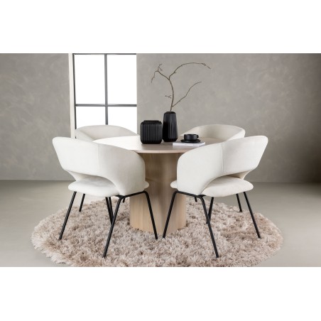 Olivia söögilaud - valge pesuvineer + päevane söögitool - matt must / valge linane _4