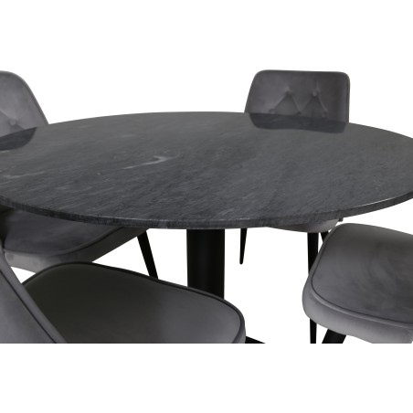 Estelle runt Matbord - Svart / Svart marmor - ø106*H75+Velvet Deluxe söögitool