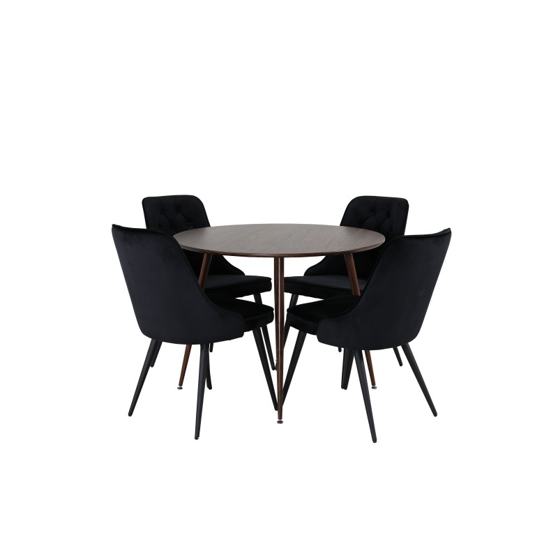 Plaza Ümarlaud 100 cm - Pähkel plaat - Pähkel jalad+Velvet Deluxe söögitool